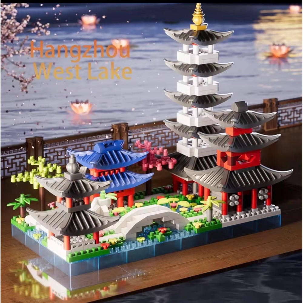 Hangzhou West Lake Chinese Architecture 688pcs Mini Brick Building Block Set Toy